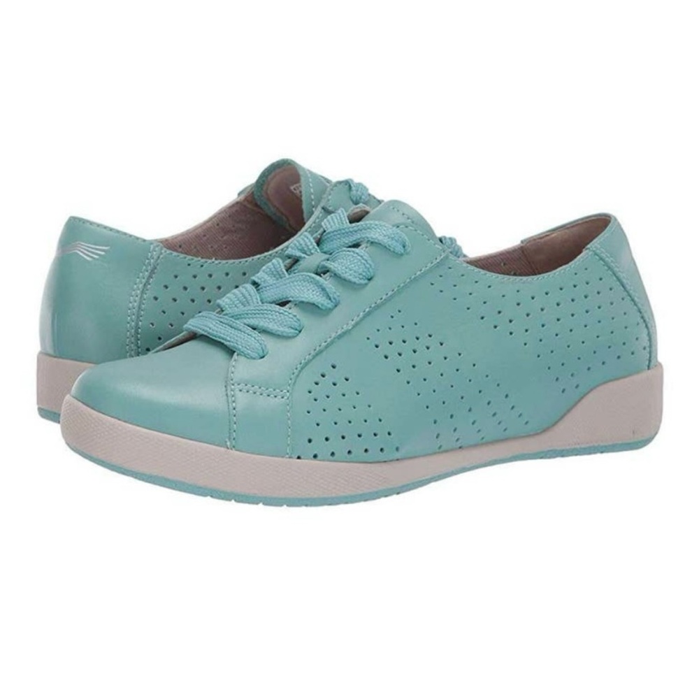 Dansko Womens Orli Nappa Perforated Comfort Sneakers  Leather Aqua Light Blue